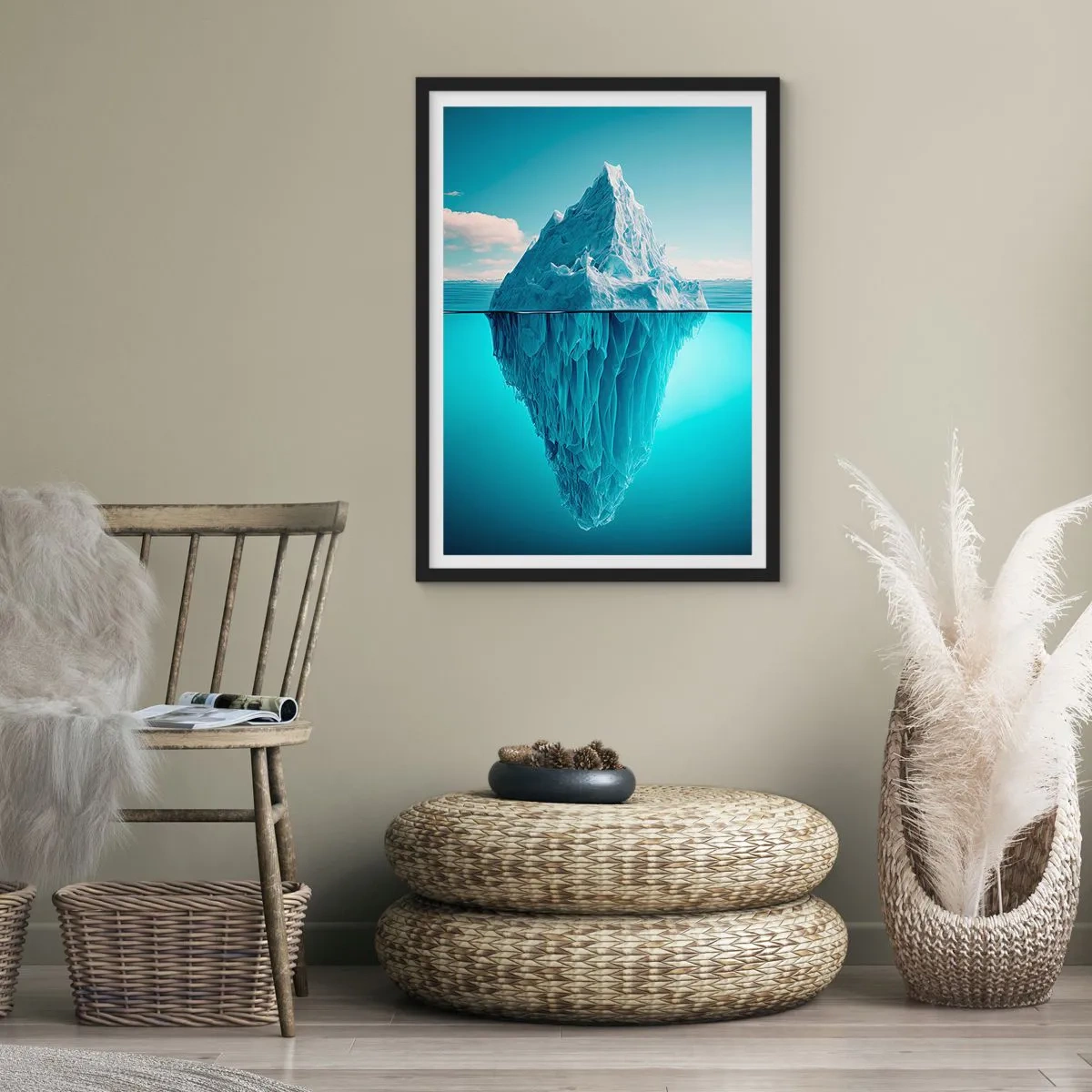 Poster în ramă neagră - Un aisberg cu partea sa subacvatică vizibilă - 50x70cm - Regina de gheață - Decorațiune modernă pentru perete pentru living și dormitor ARTTOR