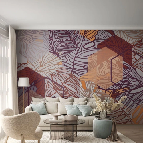 Tapet Standard Eco - Relația imposibilă dintre geometrie și natură - Abstracția, Grafică, Frunze - 400x280 cm