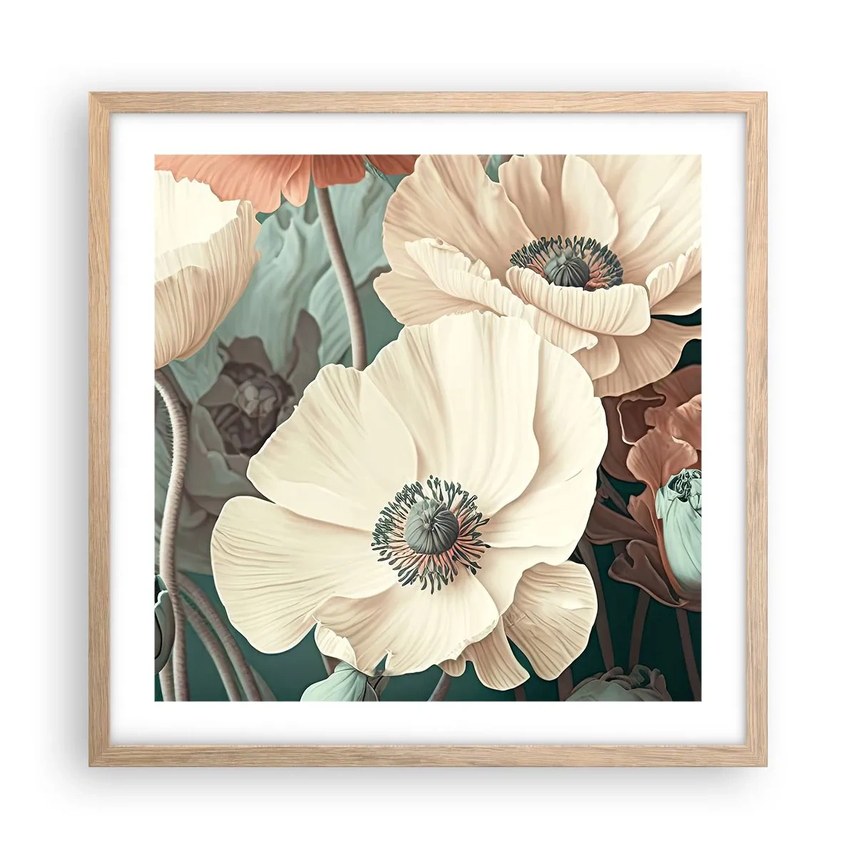 Poster în ramă de stejar deschis - Șoapta macilor - 50x50 cm