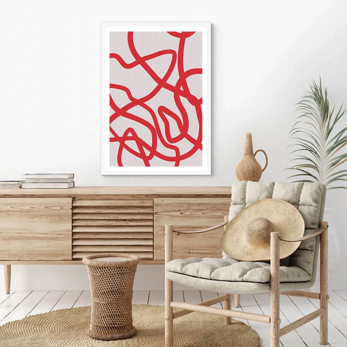 Poster în ramă albă - Roșu pe alb - 40x50 cm