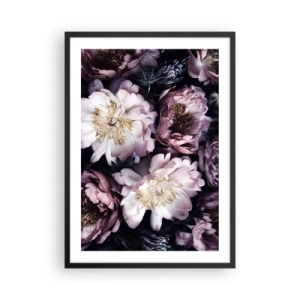 Poster în ramă neagră - Flori delicate de bujor în culori estompate - 50x70cm - Buchet în stil vechi - Decorațiune modernă pentru perete pentru living și dormitor ARTTOR