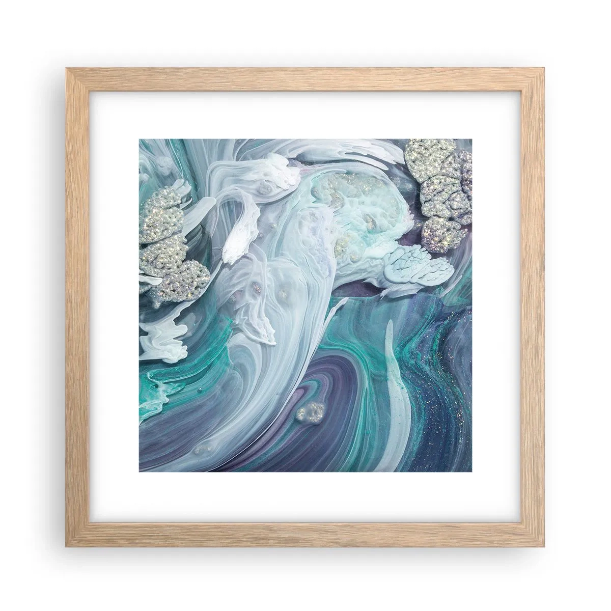 Poster în ramă de stejar deschis - Râuri de albastru - 30x30 cm