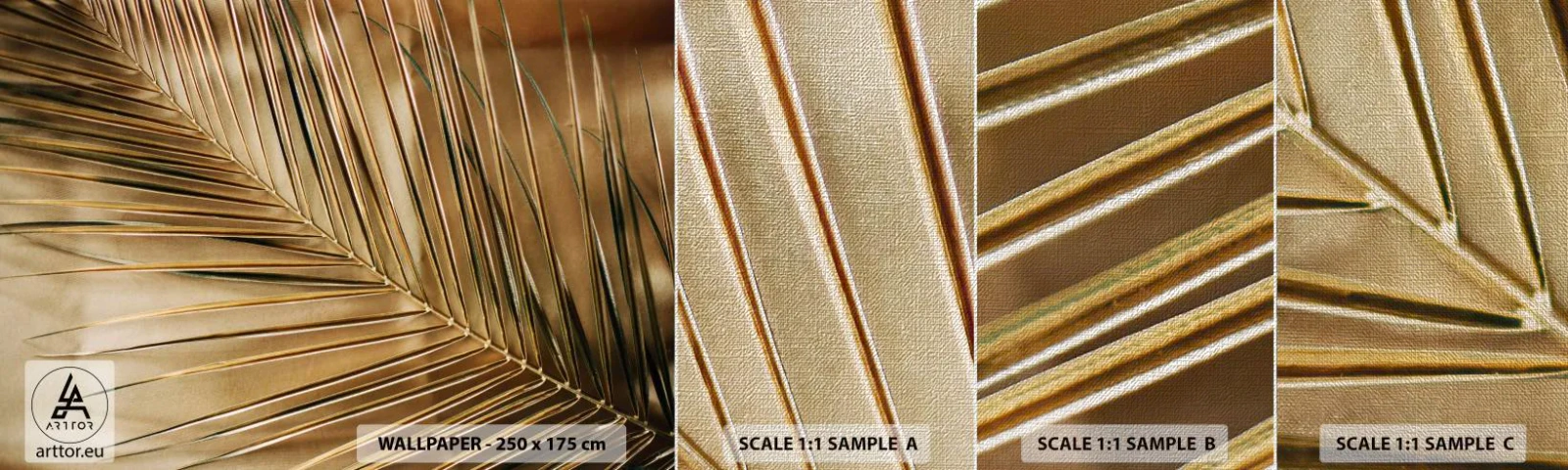 Mostră tapet Premium Canvas - Colonadă naturală - Frunza de palmier, Grafică, Tropicele - 100x30 cm