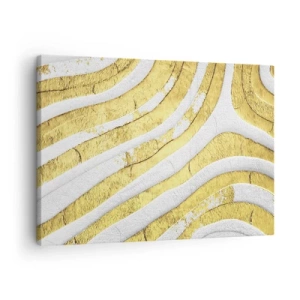 Tablou pe pânză Canvas - Linii abstracte aurii și albe într-o textură 3D - 70x50cm - Compoziția în alb și auriu - Decorațiune modernă pentru perete pentru living și dormitor ARTTOR