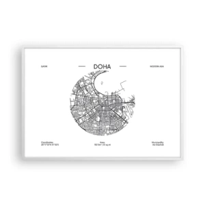 Poster în ramă albă - Anatomia orașului Doha - 100x70 cm
