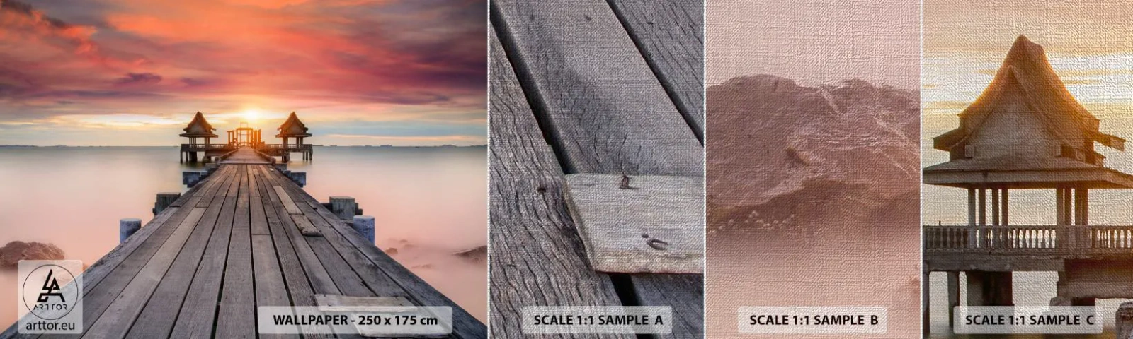 Mostră tapet Premium Canvas - Vestul la est - Peisaj, Pier din lemn, Mare - 100x30 cm