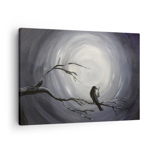 Tablou pe pânză Canvas - Pasăre neagră pe o creangă în lumina lunii - 70x50cm - Cheia pentru misterul nopții - Decorațiune modernă pentru perete pentru living și dormitor ARTTOR