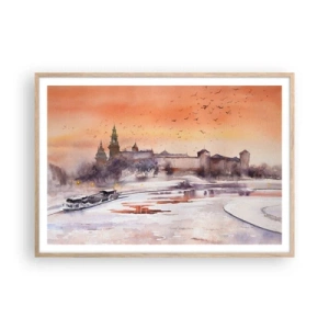 Poster în ramă de stejar deschis - Apus de soare regal - 100x70 cm