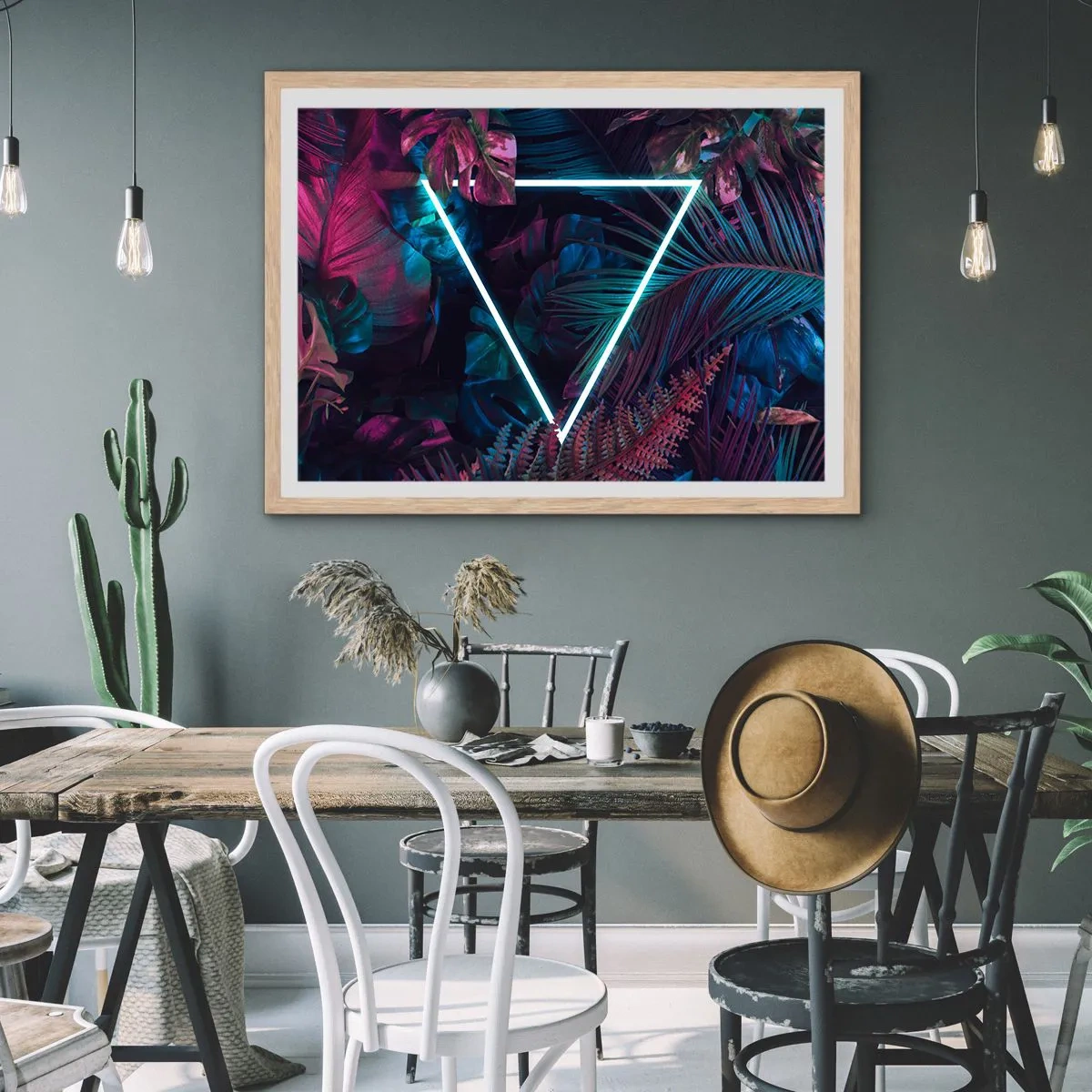 Poster în ramă de stejar deschis - Grădină în stil disco - 40x30 cm