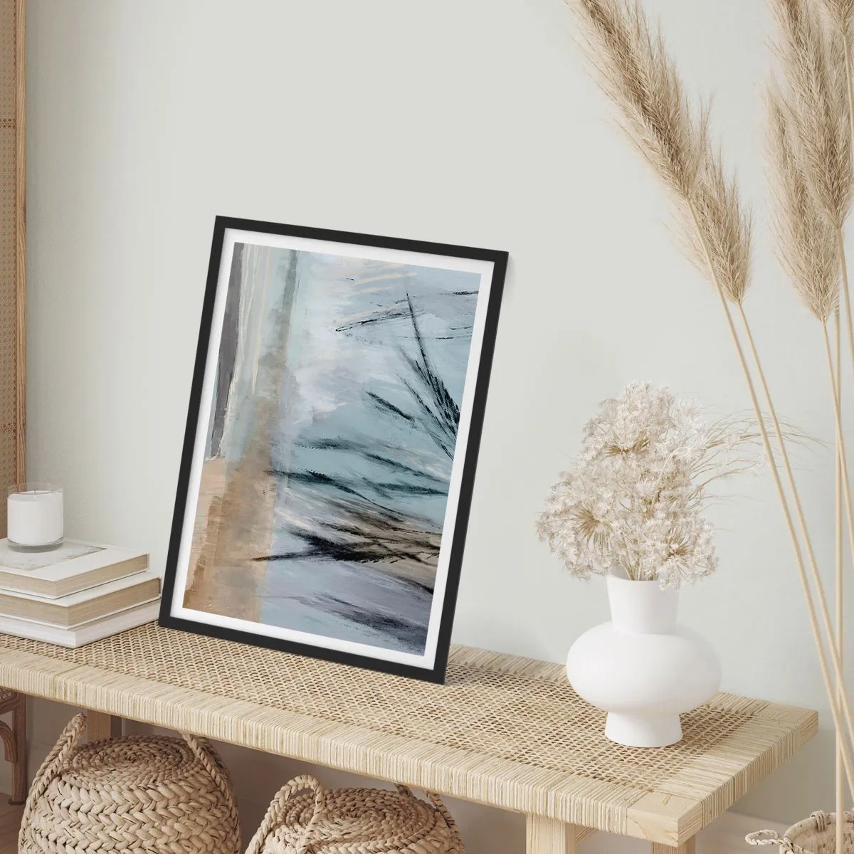 Poster în ramă neagră - Câmpuri de iarnă - 70x100 cm