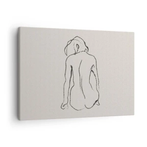 Tablou pe pânză Canvas - O schiță subtilă a siluetei unei fete din spate - 70x50cm - Nud de fată - Decorațiune modernă pentru perete pentru living și dormitor ARTTOR