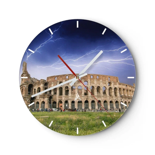 Ceas de perete - Ceas pe sticlă - Colosseumul iluminat de fulgere pe un cer întunecat - 30x30cm - Arena de luptă - Decorațiune modernă pentru perete pentru living, bucătărie și dormitor ARTTOR