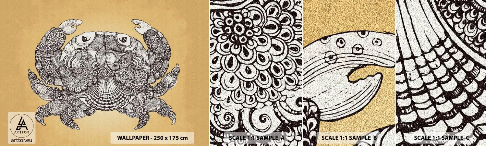 Mostră de Tapet Standard Eco - Poveștile Domnului Crab - Crab, Animale, Desen - 100x30 cm