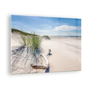 Tablou pe sticlă - O plajă însorită cu dune și iarbă de mare - 70x50cm - Cea mai frumoasă? Baltică - Decorațiune modernă pentru perete pentru living și dormitor ARTTOR