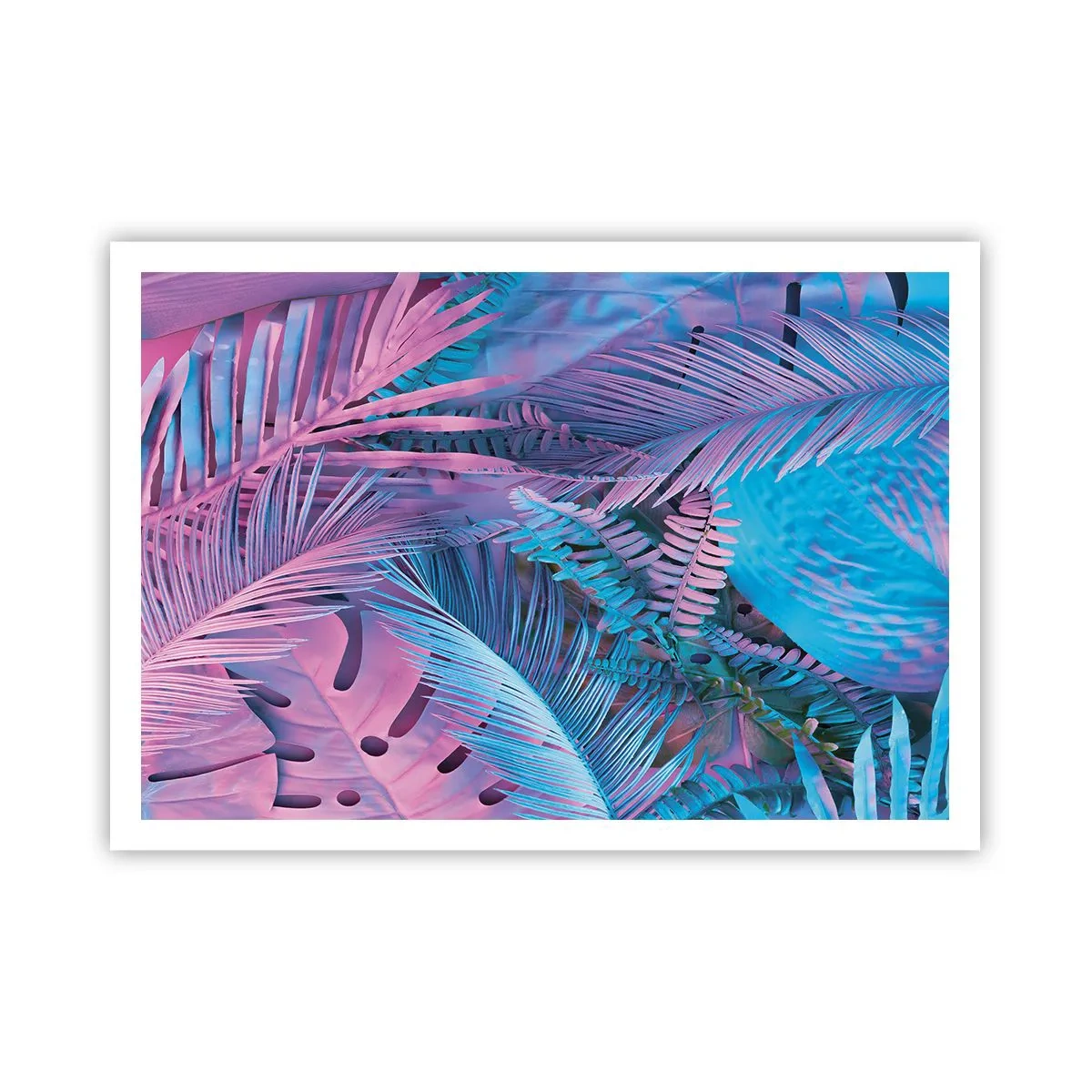 Poster - Palmieri în alb și albastru - 100x70 cm