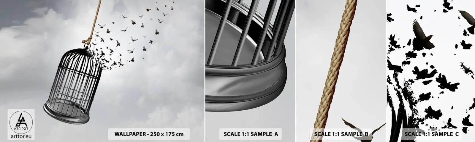 Mostră tapet autocolant Deluxe Sticker - Credință...Speranță...Libertate! - Abstracția, Păsări, Bucată - 100x30 cm