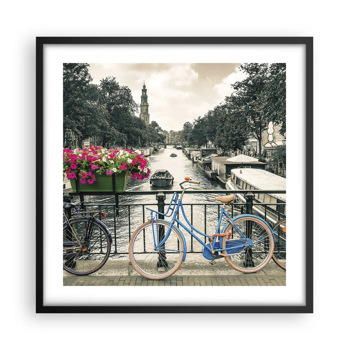 Poster în ramă neagră - Culorile unui canal din Amsterdam - 50x50 cm