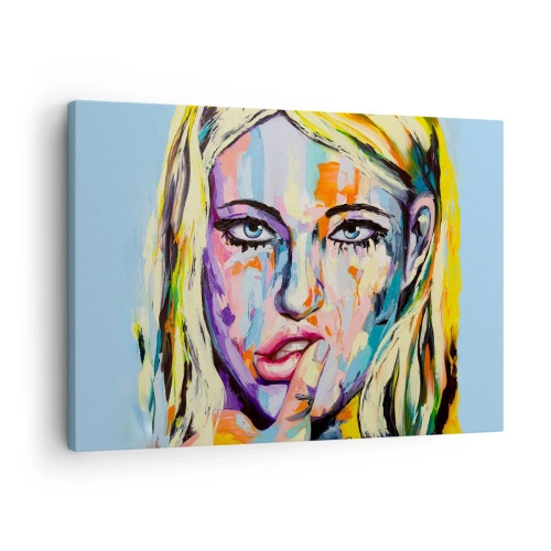 Tablou pe pânză Canvas - Portret colorat al unei femei într-un stil abstract - 70x50cm - Privește-o drept în ochi - Decorațiune modernă pentru perete pentru living și dormitor ARTTOR