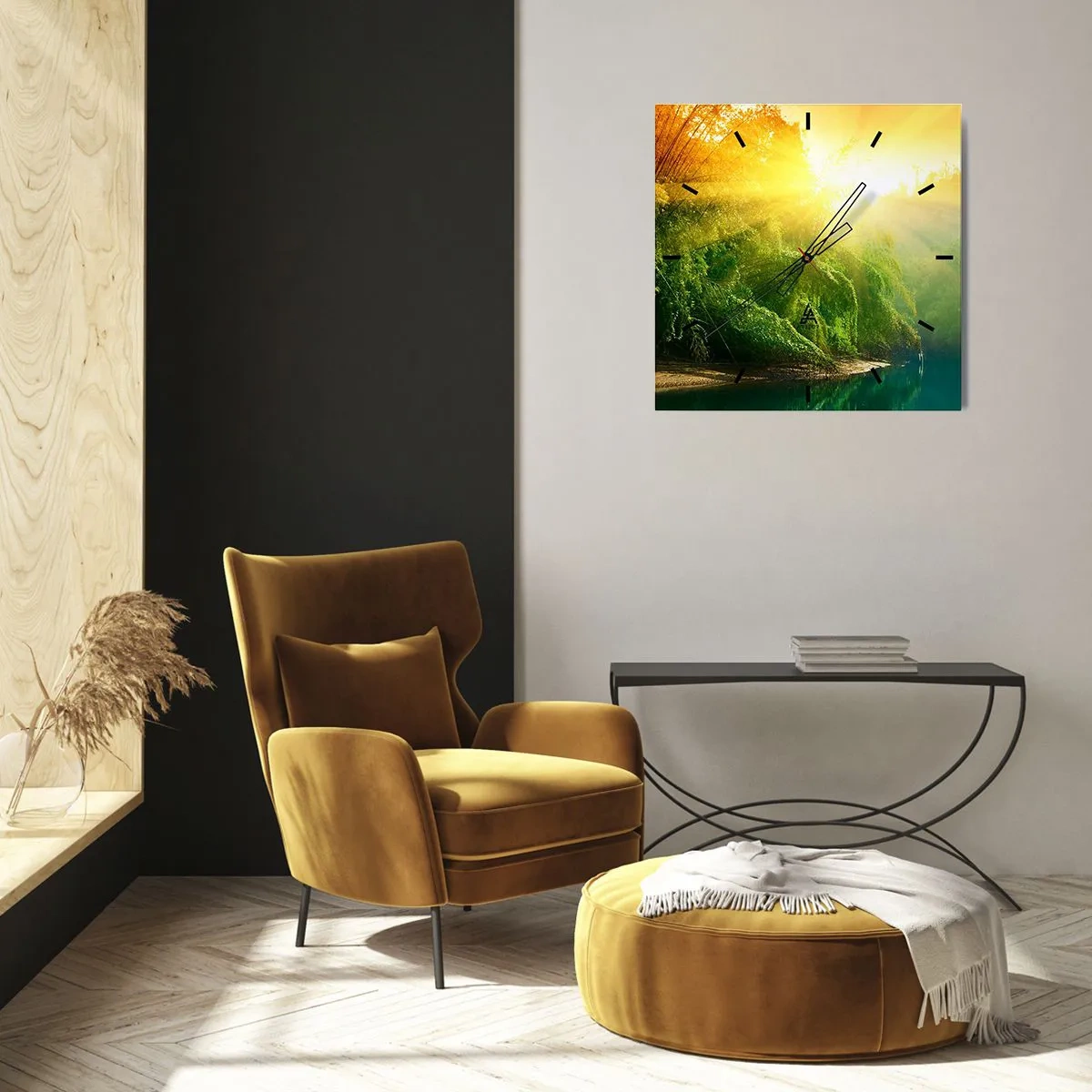 Ceas de perete - Ceas pe sticlă - Scufundare în soare și umbră - 40x40 cm