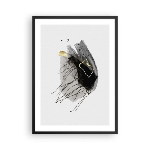 Poster în ramă neagră - O compoziție abstractă în accente de negru, gri și auriu. - 50x70cm - Negru și aur - Decorațiune modernă pentru perete pentru living și dormitor ARTTOR