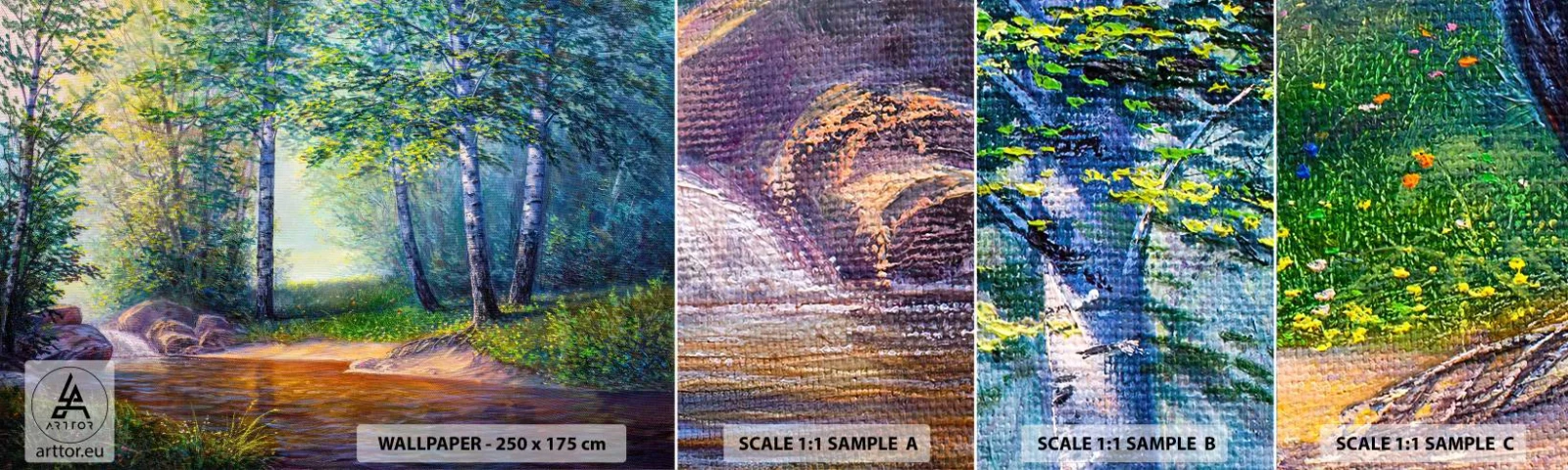 Mostră de Tapet Standard Eco - Cadru idilic - Peisaj, pădure, Râu - 100x30 cm