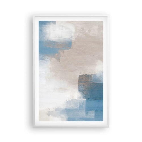 Poster în ramă albă - Abstracție roz în spatele unui voal de albastru - 61x91 cm