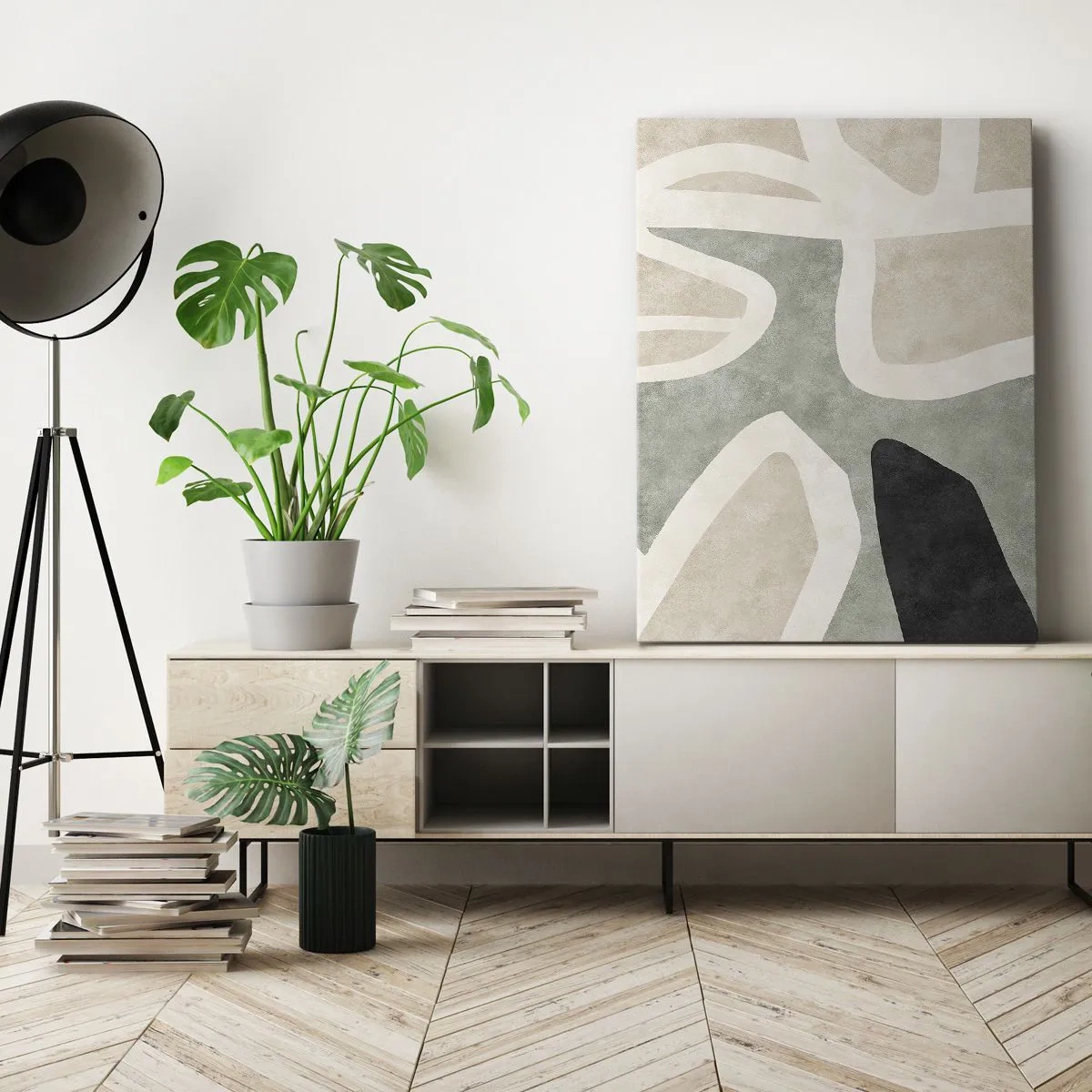 Tablou pe pânză - Compoziție cu motiv negru - 55x100 cm