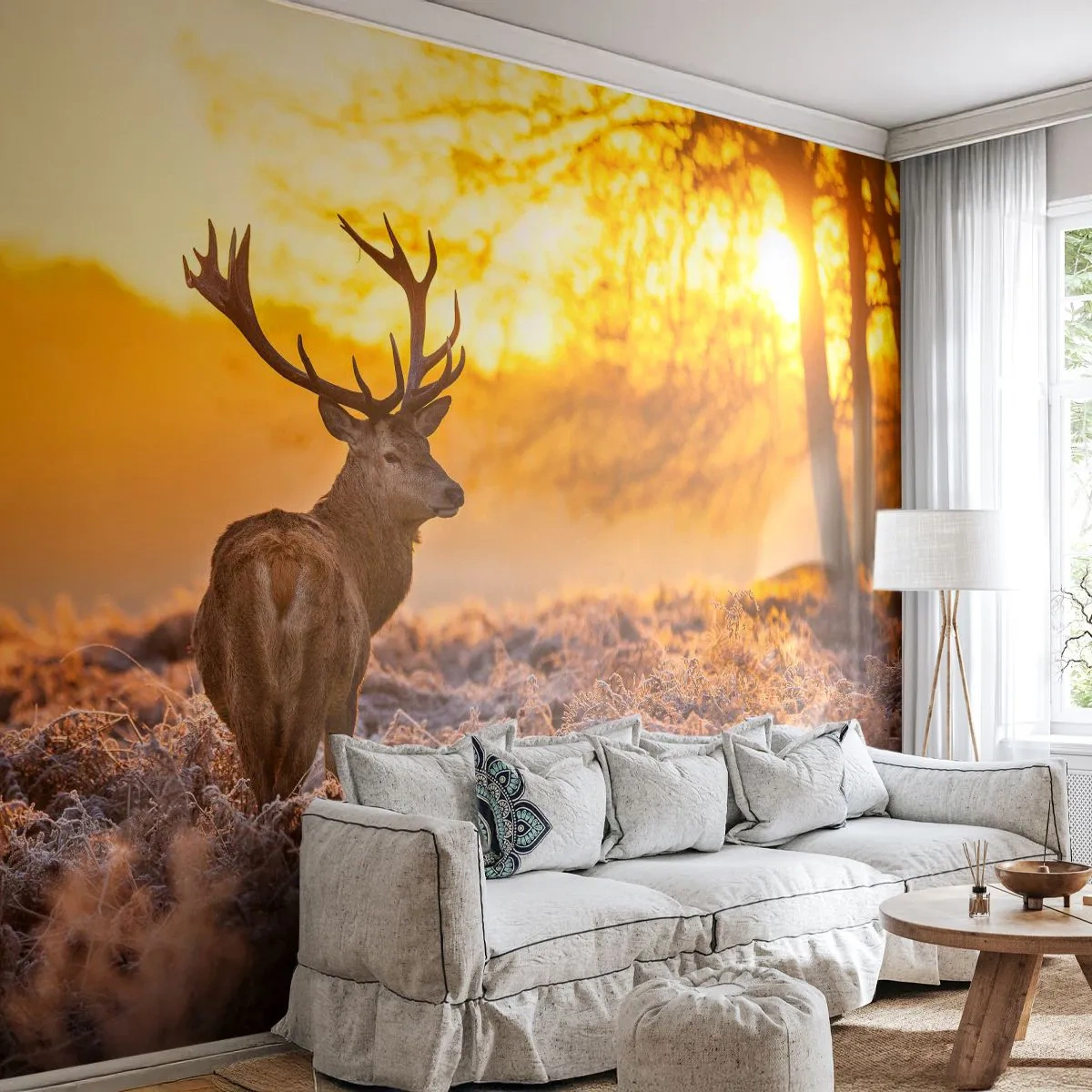 Tapet Premium Canvas - Regele pădurii de toamnă - Peisaj, Cerb, Natură - 250x175 cm
