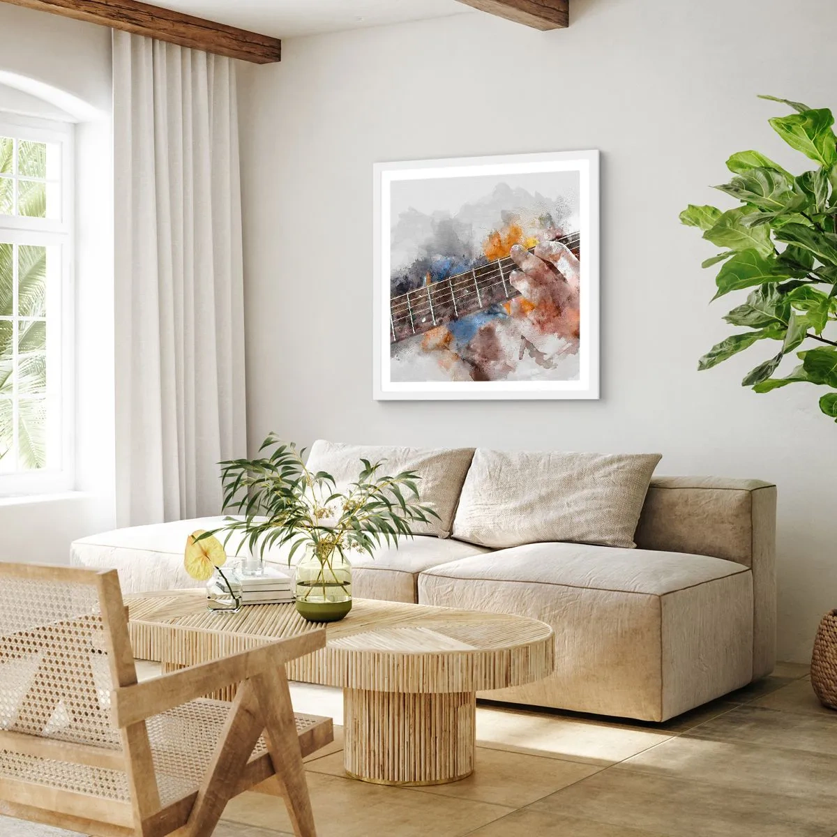 Poster în ramă albă - Poezie între corzi - 60x60 cm