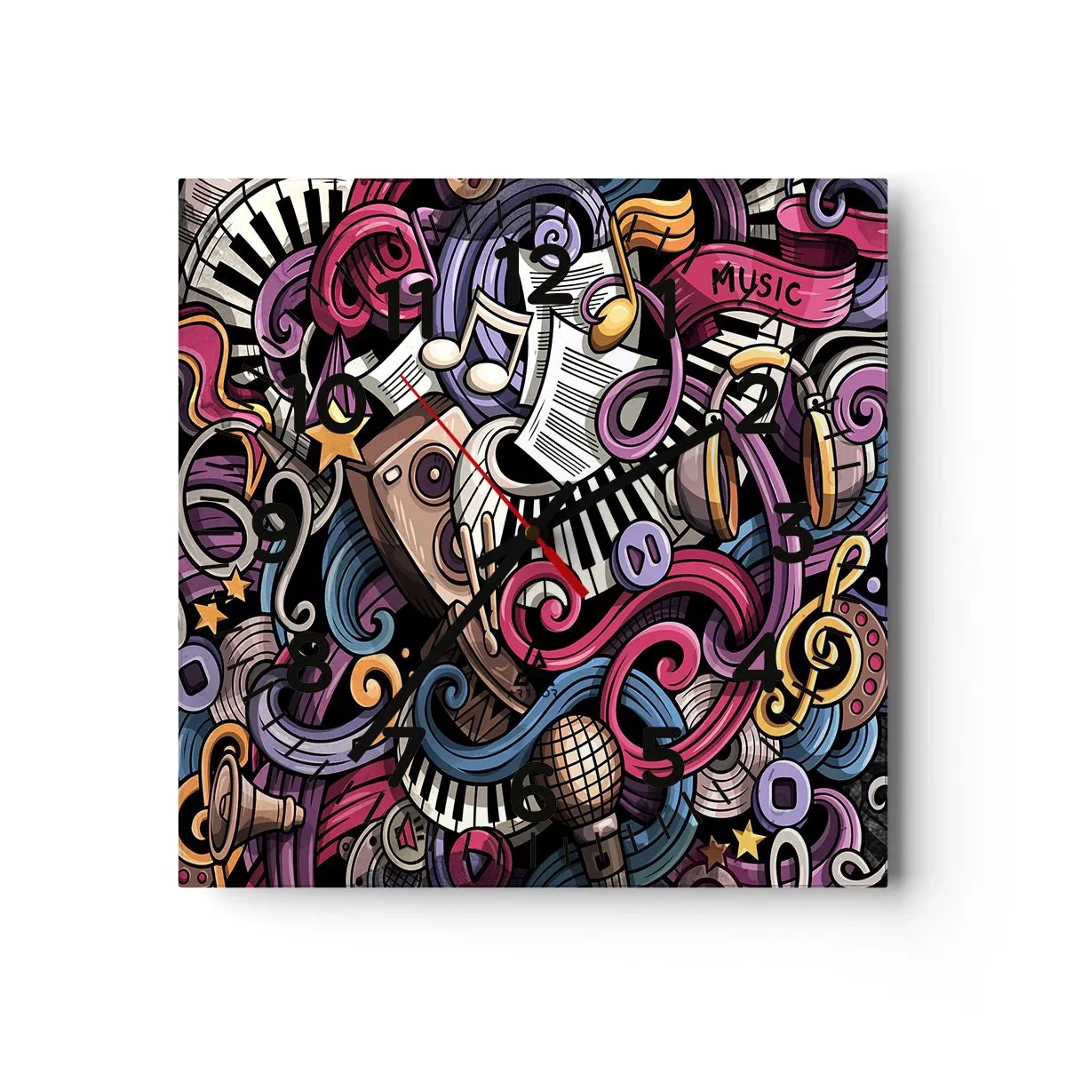 Ceas de perete - Ceas pe sticlă - Melodie complicată - 40x40 cm