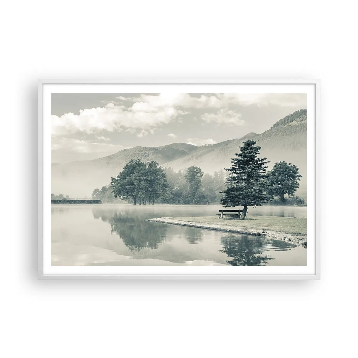 Poster în ramă albă - Lacul încă doarme - 100x70 cm