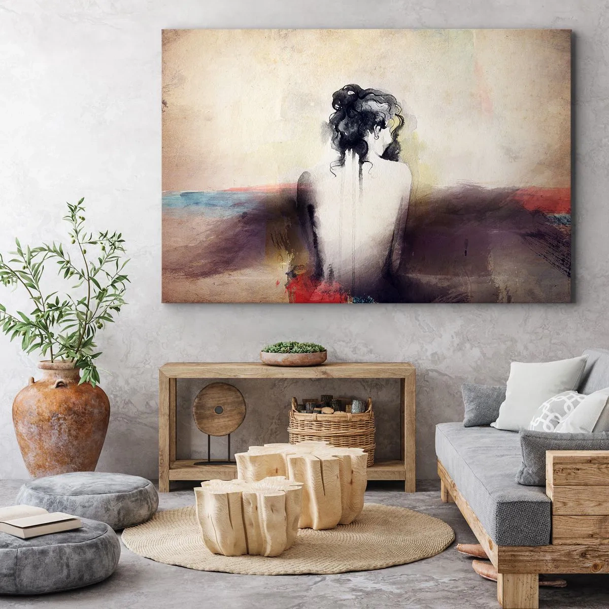 Tablou pe pânză Canvas - Un portret subtil al unei femei într-un stil artistic - 70x50cm - Linii moi, forme ovale - Decorațiune modernă pentru perete pentru living și dormitor ARTTOR