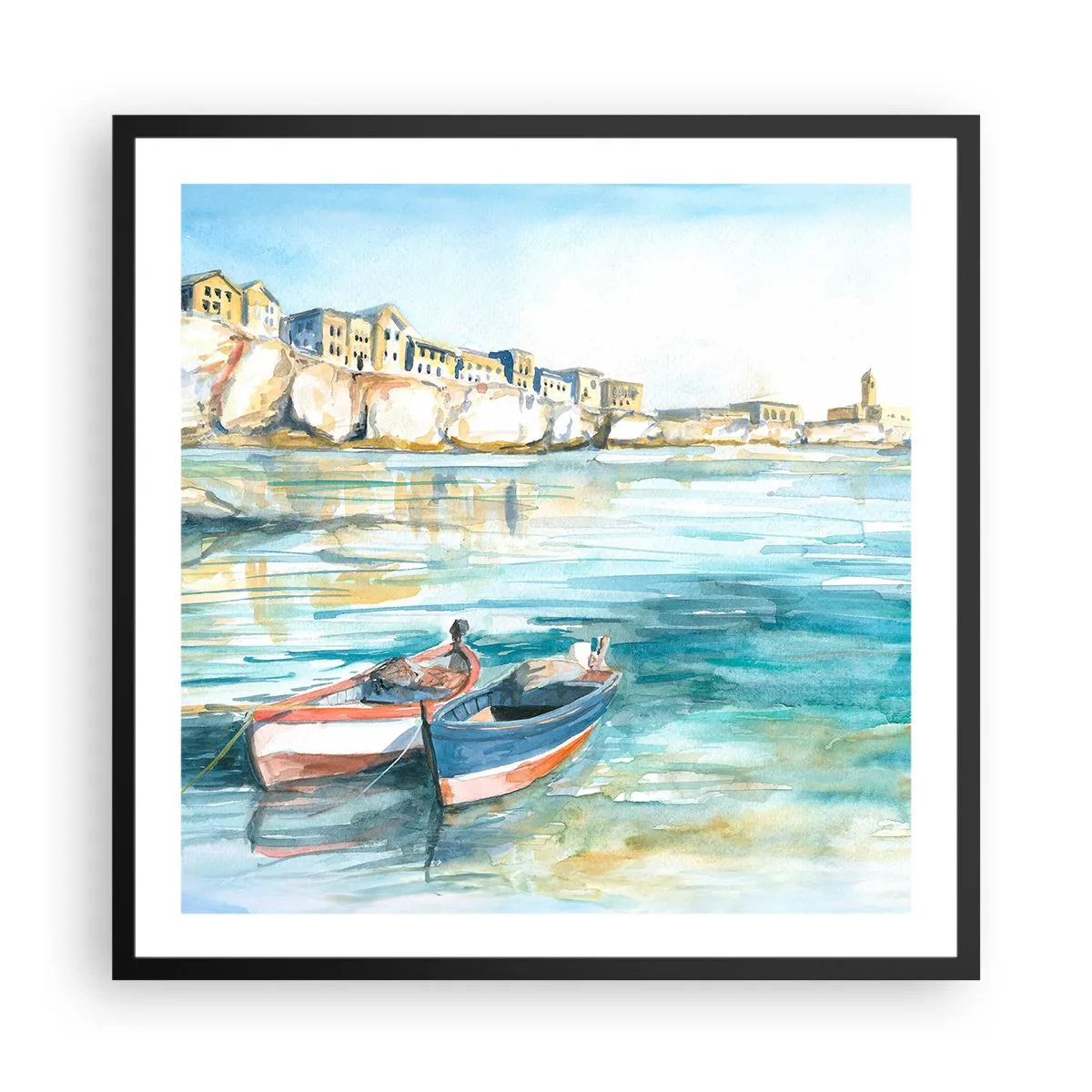 Poster în ramă neagră - Peisaj în azur - 60x60 cm