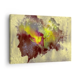 Tablou pe pânză Canvas - Siluetă artistică a unei femei cu natura în fundal - 70x50cm - Mama Natură - Decorațiune modernă pentru perete pentru living și dormitor ARTTOR