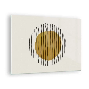 Tablou pe sticlă - O compoziție minimalistă cu un cerc galben și linii negre. - 70x50cm - Abstracție tremurândă de căldură - Decorațiune modernă pentru perete pentru living și dormitor ARTTOR