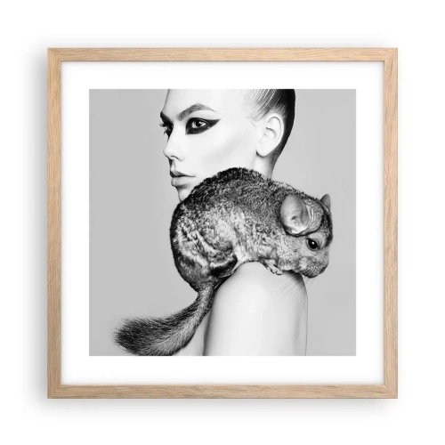 Poster în ramă de stejar deschis - Dama cu șinșilă - 40x40 cm