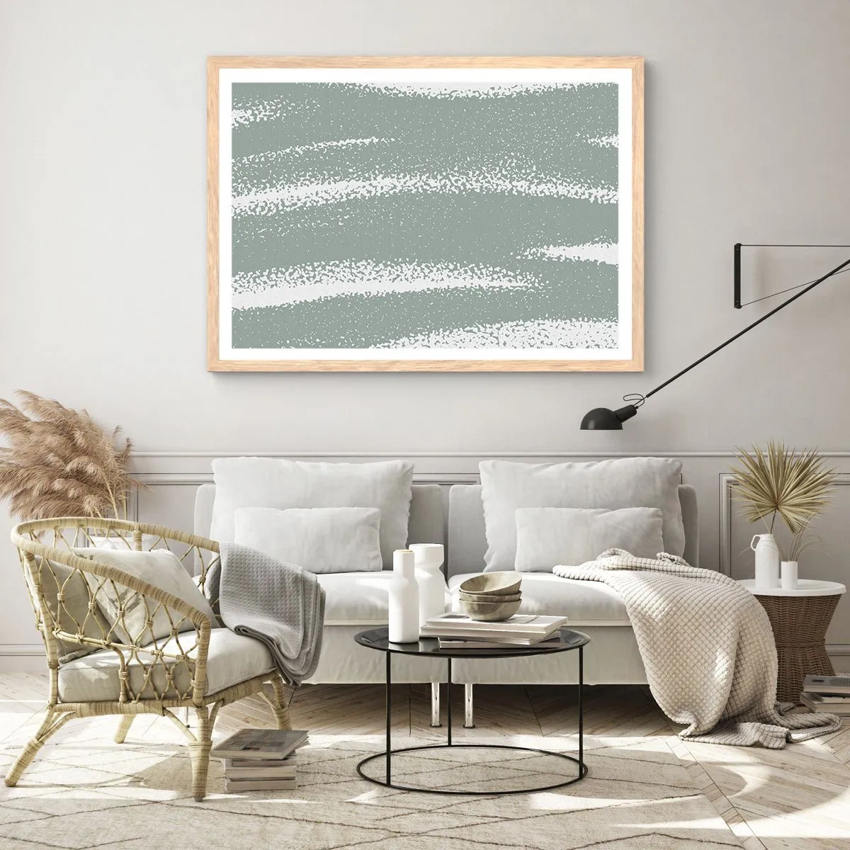 Poster în ramă de stejar deschis - Abstracție în stil de iarnă - 100x70 cm