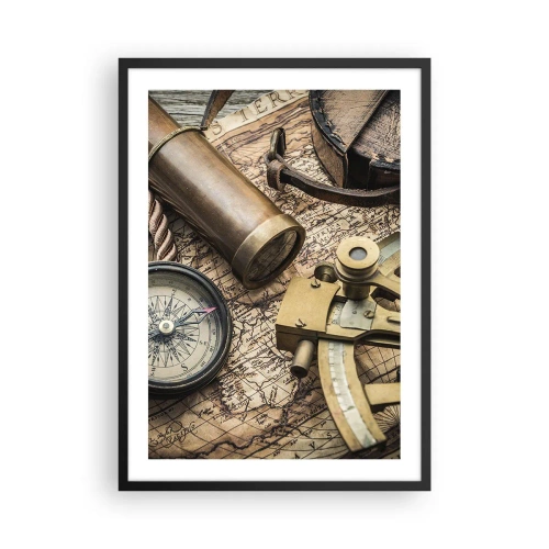 Poster în ramă neagră - Set de navigație cu hartă, busolă și sextant - 50x70cm - Stabilește cursul - Decorațiune modernă pentru perete pentru living și dormitor ARTTOR