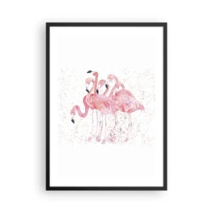 Poster în ramă neagră - Un grup de flamingo roz pe fundal alb - 50x70cm - Ansamblul roz - Decorațiune modernă pentru perete pentru living și dormitor ARTTOR