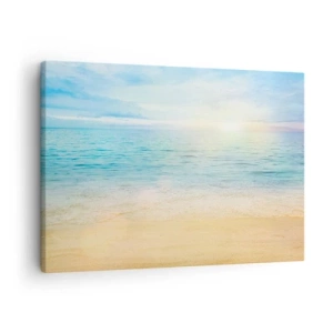 Tablou pe pânză Canvas - O plajă cu mare turcoaz și cer senin - 70x50cm - Marele albastru - Decorațiune modernă pentru perete pentru living și dormitor ARTTOR