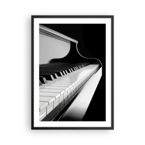 Poster în ramă neagră - Prim-plan alb-negru al unei claviaturi de pian - 50x70cm - Armonia formelor și a culorilor - Decorațiune modernă pentru perete pentru living și dormitor ARTTOR