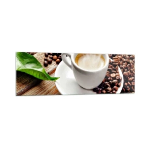 Tablou pe sticlă - Cafea pe bancă - 160x50 cm