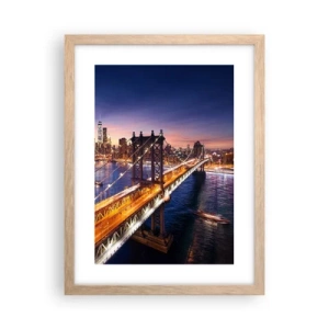 Poster în ramă de stejar deschis - Pe un pod luminos către inima orașului - 30x40 cm