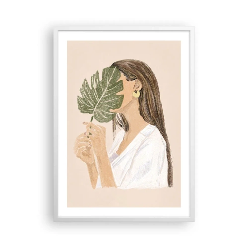 Poster în ramă albă - Portret misterios cu un evantai - 50x70 cm