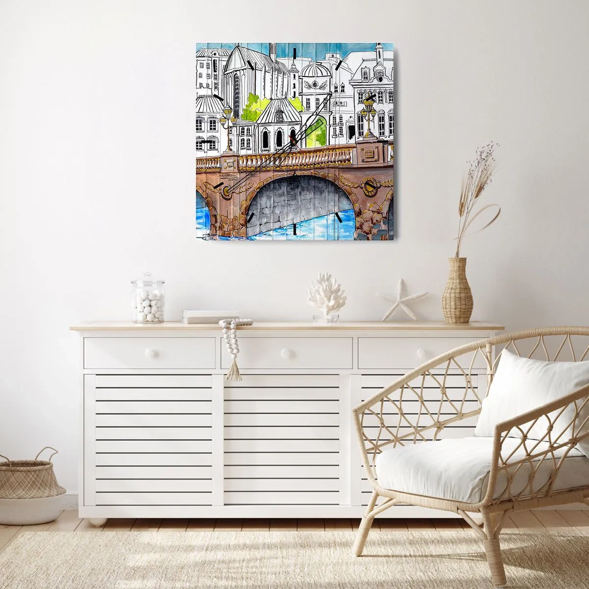 Ceas de perete - Ceas pe sticlă - Orașul frumos ca o pictură - 30x30 cm