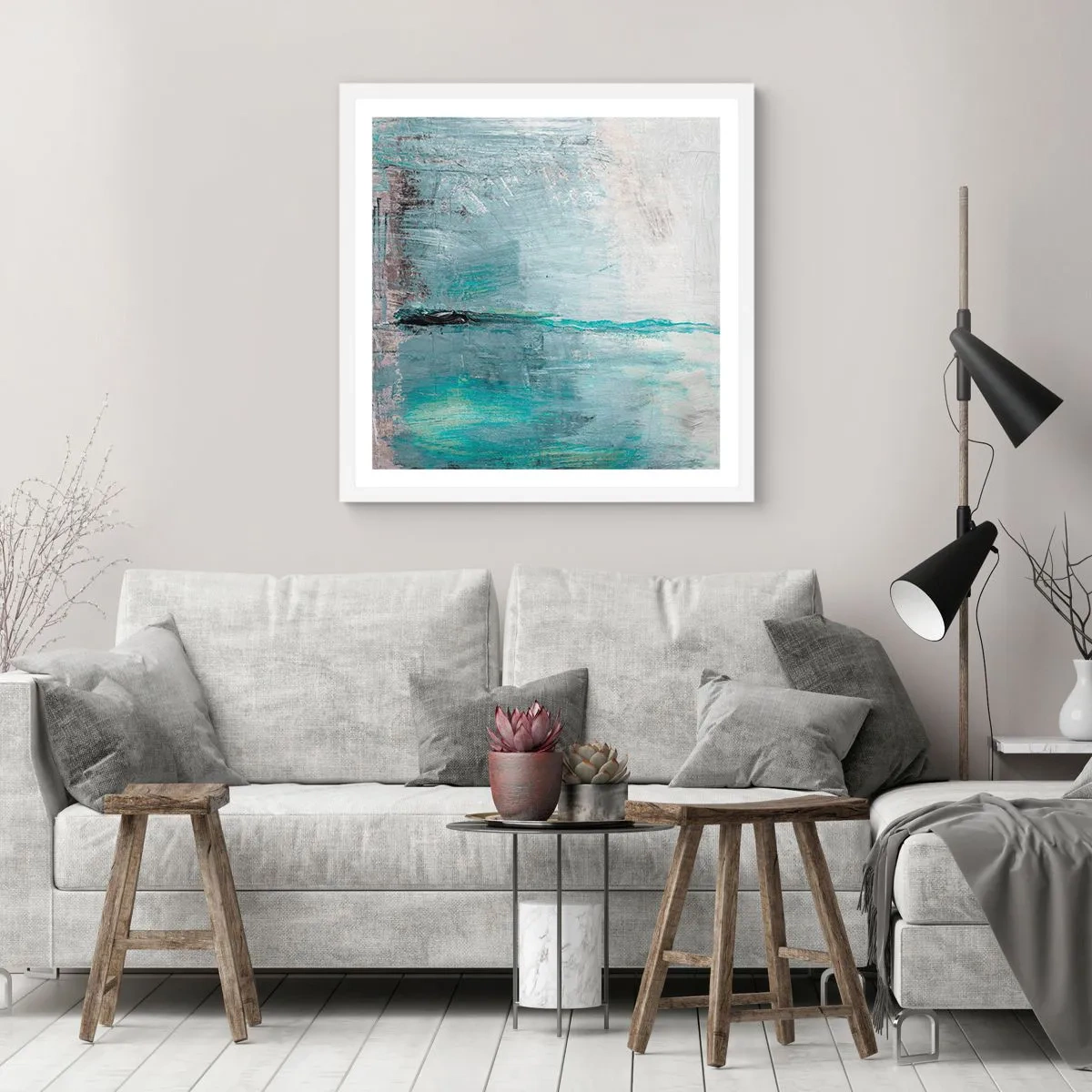 Poster în ramă albă - Orizontal în albastru - 30x30 cm