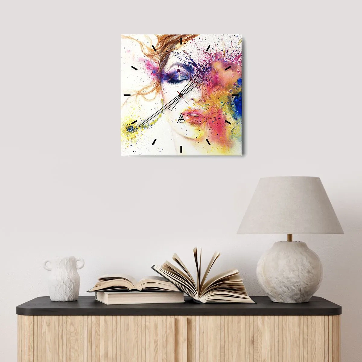 Ceas de perete - Ceas pe sticlă - Amețeala curcubeului - 40x40 cm