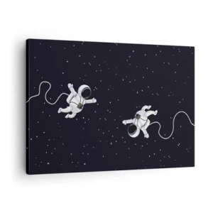 Tablou pe pânză Canvas - Astronauți plutind în spațiu pe un fundal de stele - 70x50cm - Dansul spațial - Decorațiune modernă pentru perete pentru living și dormitor ARTTOR