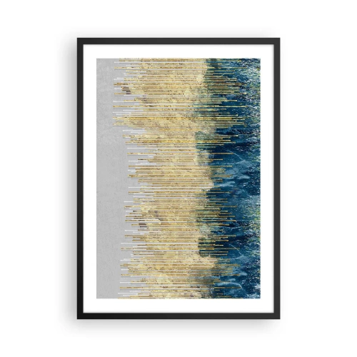 Poster în ramă neagră - O compoziție abstractă inspirată de o plajă aurie și de ocean. - 50x70cm - Granița aurită - Decorațiune modernă pentru perete pentru living și dormitor ARTTOR