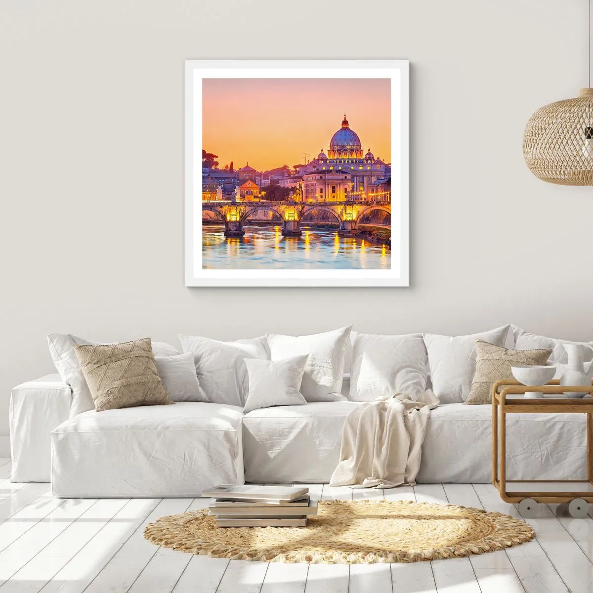 Poster în ramă albă - Amurg deasupra Orașului Etern - 30x30 cm
